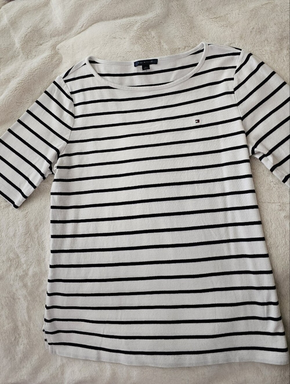 Tommy Hilfiger Women's White Top with Black Stripes